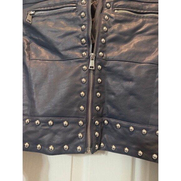 Silence & Noise Venus Studded Blue Faux Leather Jacket NWT - Picture 2 of 6